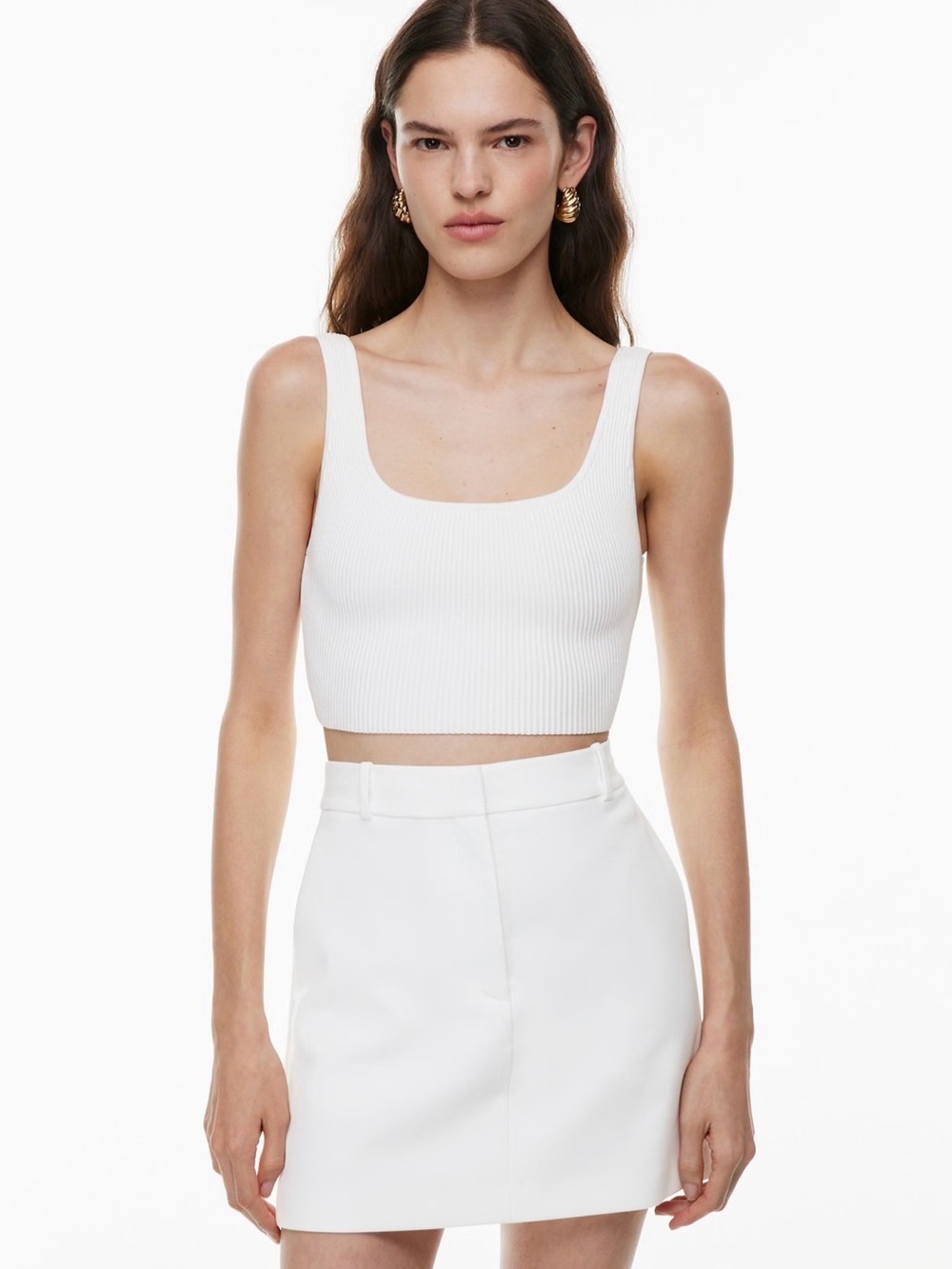 Aritzia Babaton Sculpt Knit Squareneck Cropped L Tank White Sweater Top Minimal